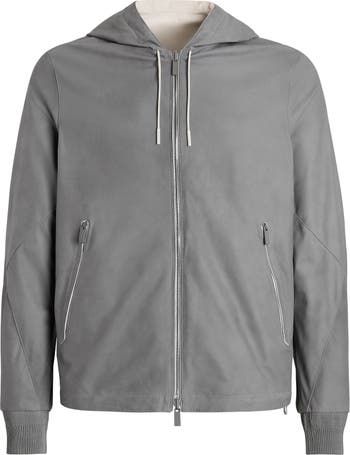 JEKE-DG Men's Hooded Drawstrings Leather Jackets Zip-Up