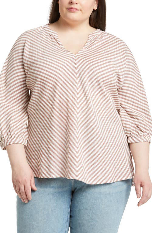 caslon(r) Linen Blend Shirt in Rust-Ivory Brianne Stripe