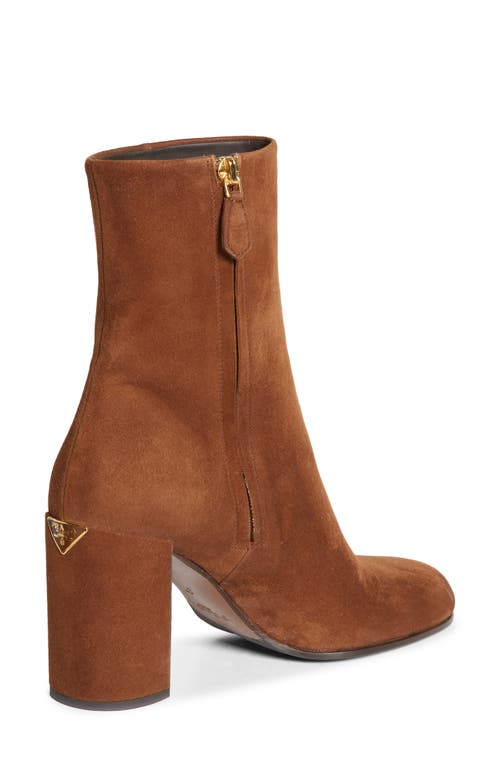 Prada Demi Block Heel Suede Bootie In Rovere