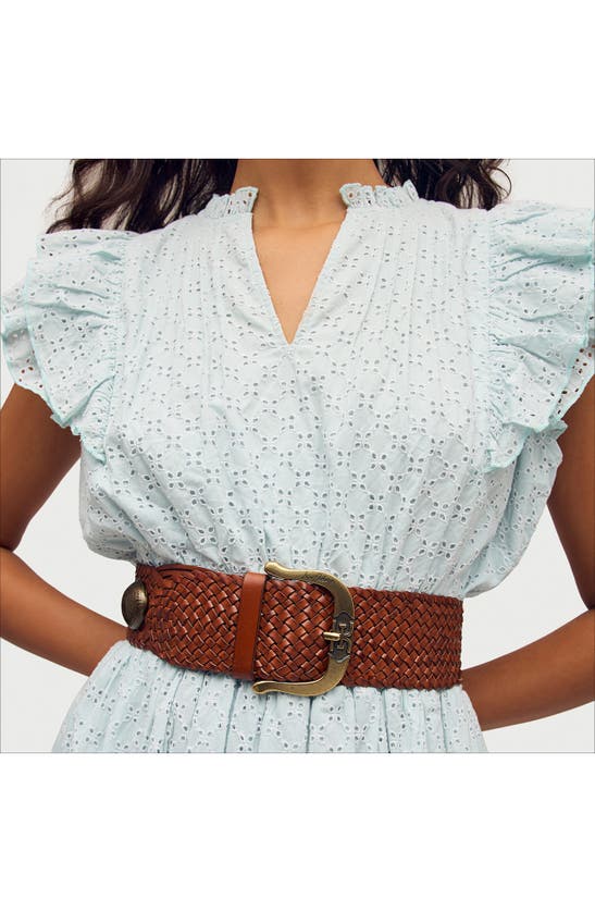 Shop Sam Edelman Wide Woven Leather Western Belt In Tan