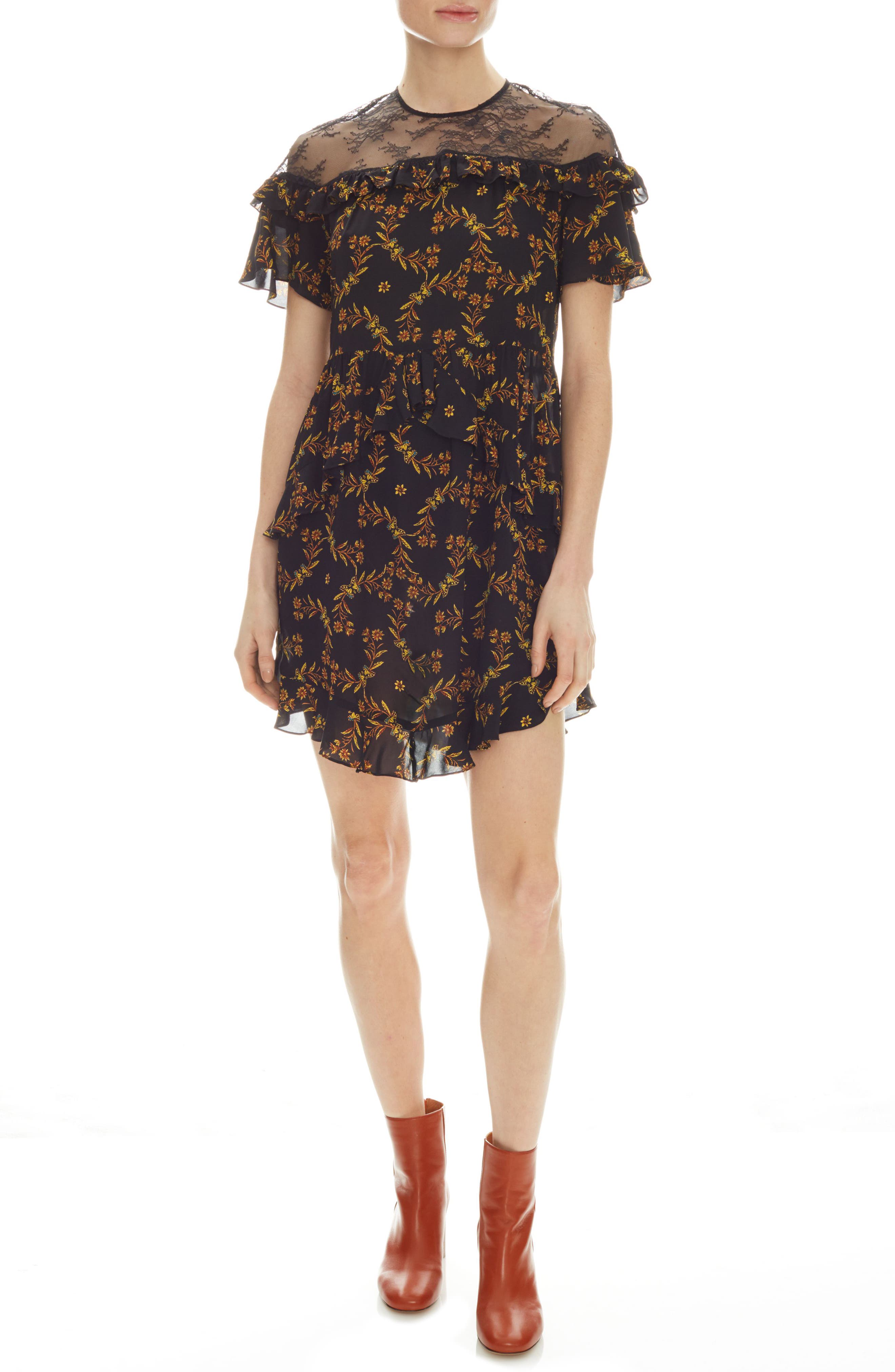Sandro Alderic Ruffled Minidress, 6 FR - Black