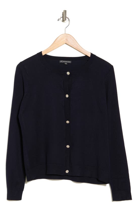 Adrianna Papell Embellished Button Cardigan In Navy
