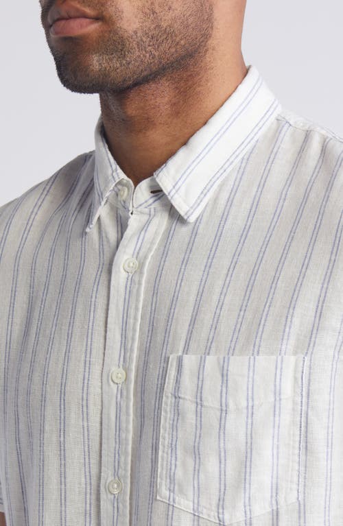 Shop Rails Regular Fit Carson Linen Blend Short Sleeve Button-up Shirt In Atwater Stripe Ivory