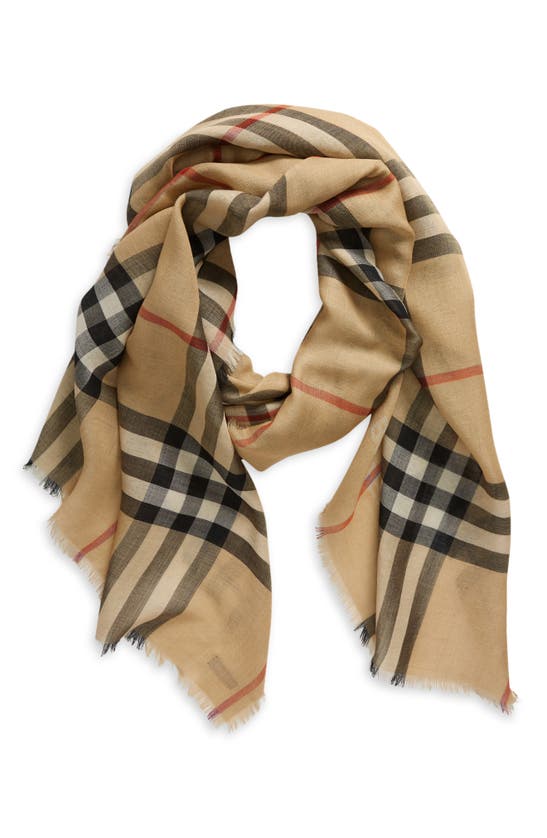 Burberry Lightweight Wool Scarf In Sand/ Lichen