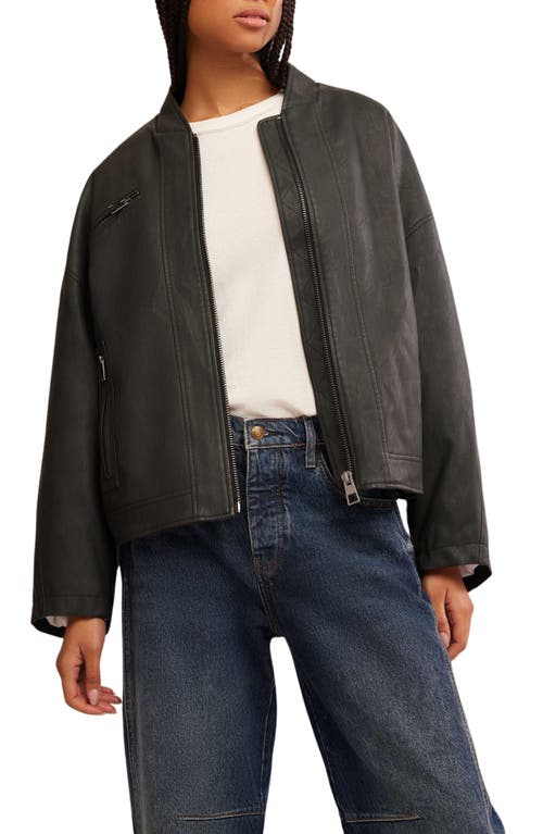 Free People Vinny Faux Leather Bomber Jacket in Black 