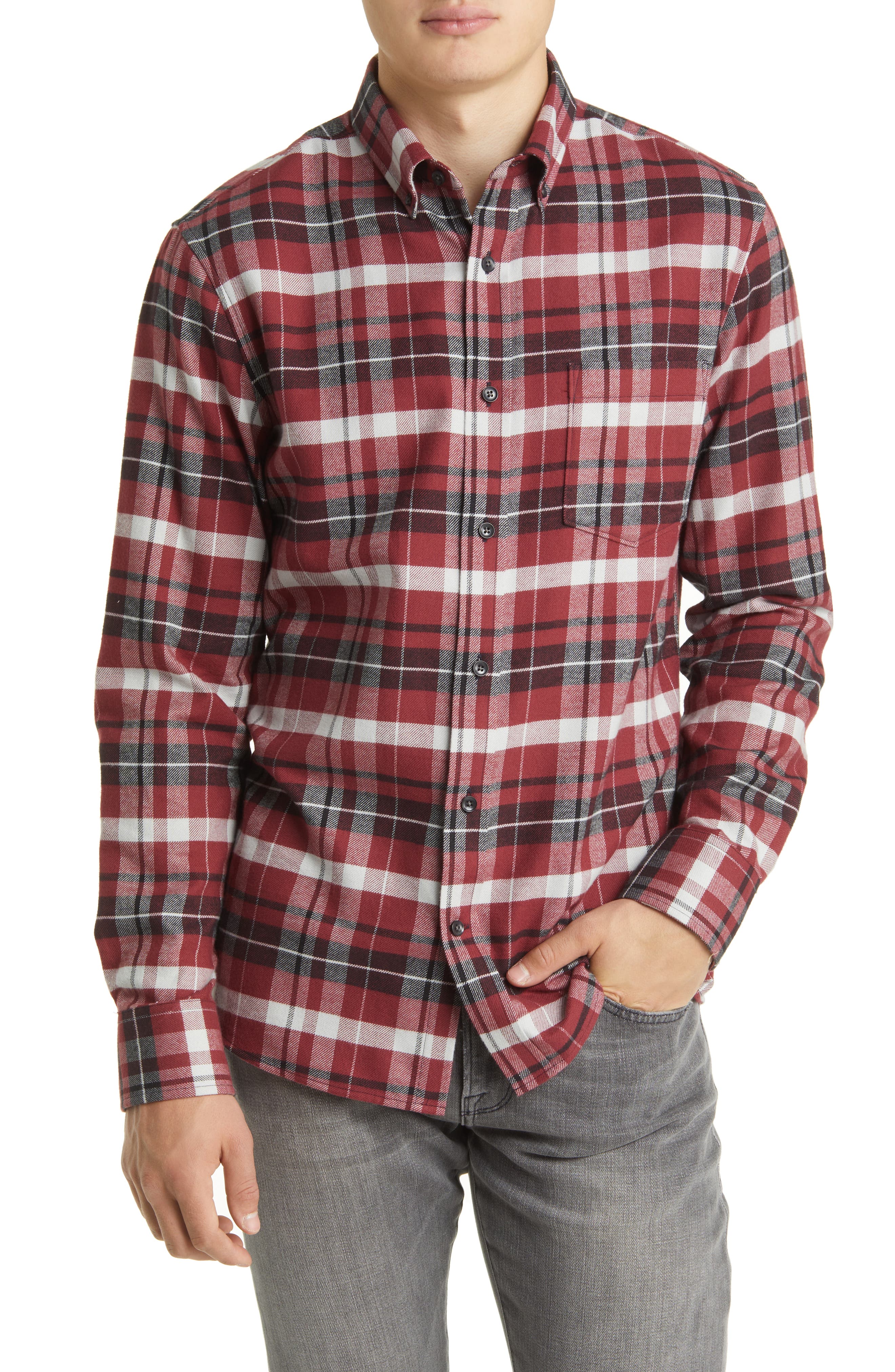 Grindle Trim Fit Flannel Button-Down Shirt in Burgundy Port Grindle at Nordstrom Nordstrom Men Clothing Shirts Casual Shirts 