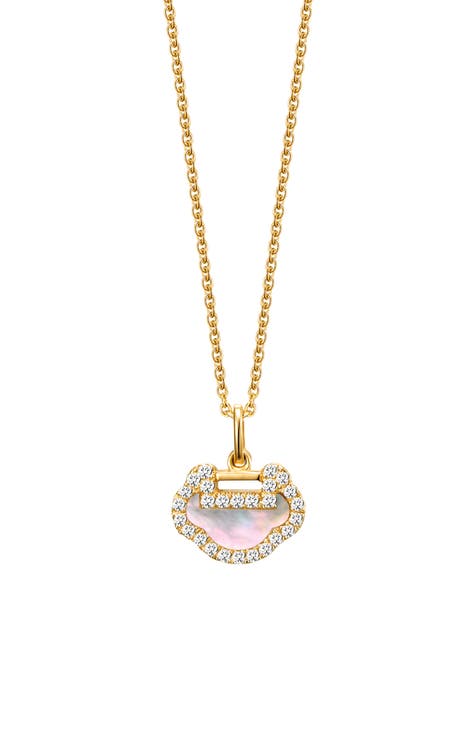 Qeelin Petite Yu Yi Mother-of-Pear & Diamond Pendant Necklace in Gold at Nordstrom, Size 16