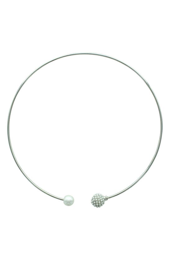 Shop Olivia Welles Imitation Pearl Open Choker Necklace In Metallic