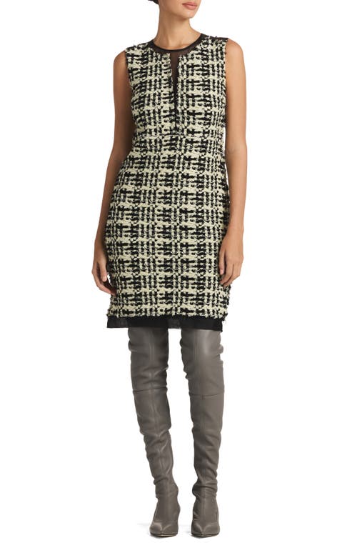 Sequin Slub Sleeveless Knit Tweed Cocktail Dress in Honeydew/Black Multi