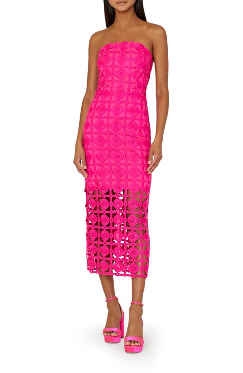 Milly Kait Strapless Tile Lace Midi Dress in Milly Pink