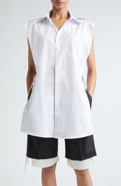 Peter Do Oversize Side Slit Sleeveless Cotton Button-Up Shirt White at Nordstrom,