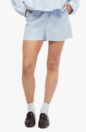 Weworewhat We Wore What Stripe Tie Waist Stretch Cotton Shorts In Classic Blue ml