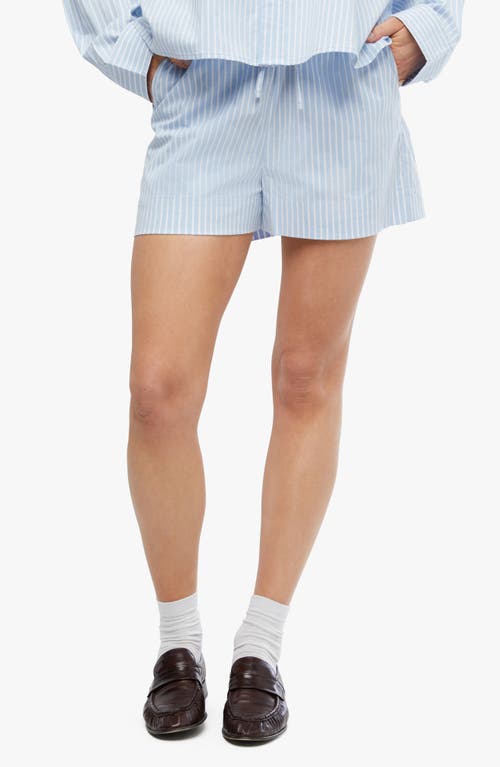 Shop Weworewhat We Wore What Stripe Tie Waist Stretch Cotton Shorts In Classic Blue ml