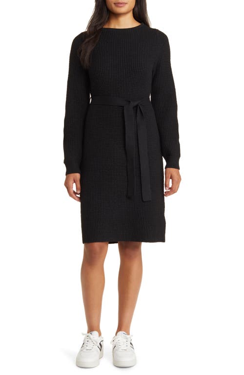 caslon(r) Long Sleeve Belted Sweater Dress in Black