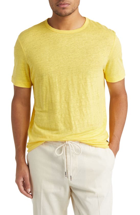 Hugo Boss Tiburt Slub Linen T-shirt In Yellow