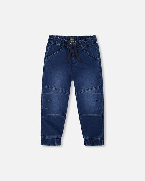 Shop Deux Par Deux Boy's French Terry Jogger Pants Dark Blue Denim In Navy Denim