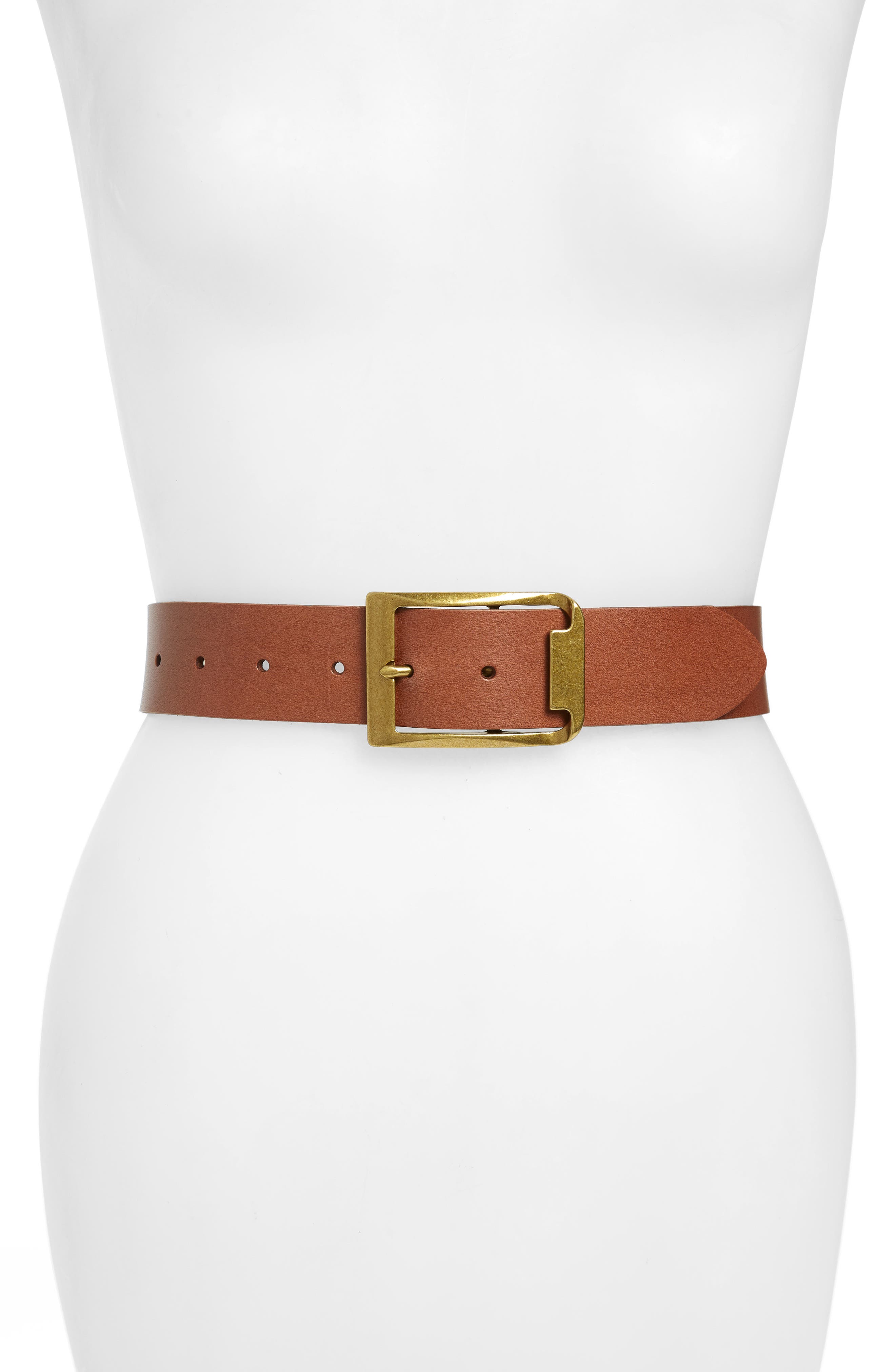 Treasure & Bond Rectangular Buckle Leather Belt, Cognac