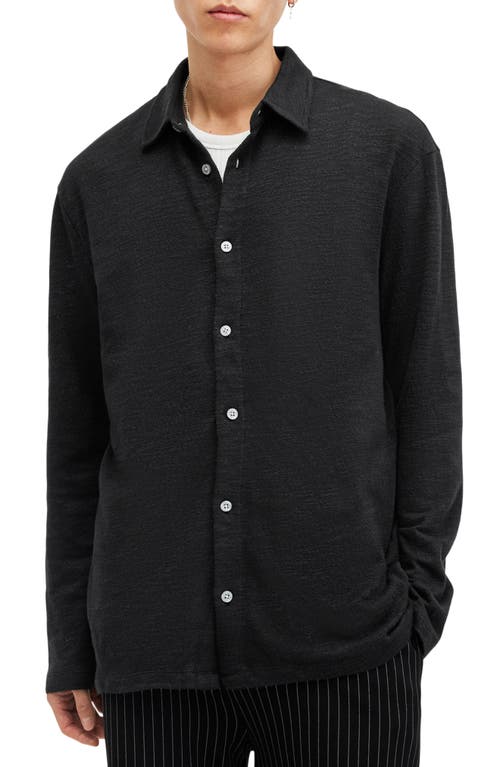 Allsaints Foster Slub Cotton Knit Button-up Shirt In Jet Black