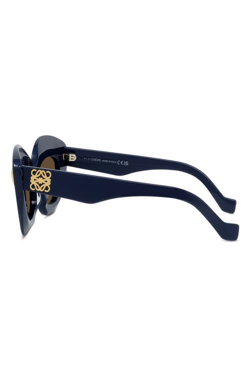 Shop Loewe Anagram 48mm Small Cat Eye Sunglasses In Navy/brown