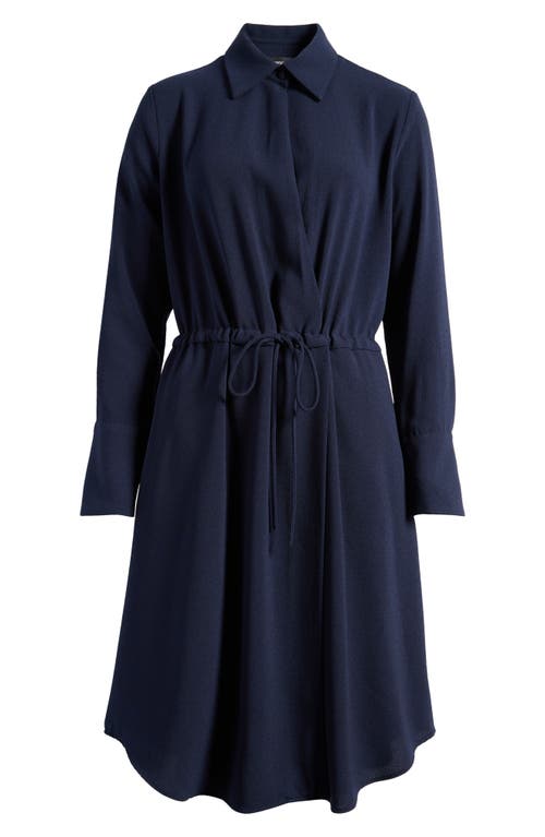 Shop Emporio Armani Long Sleeve Tie Waist Crepe Shirtdress In Solid Bright Blue