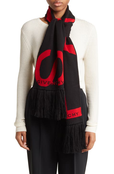 Givenchy Scarf Red Black Logo Design Wool Silk Shawl - Final Sale