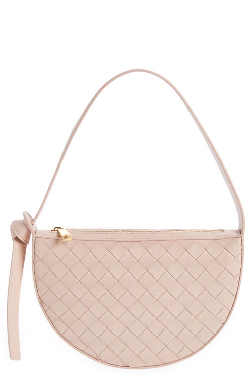 Shop Bottega Veneta Mini Knot Intrecciato Shoulder Bag In Lotus/gold