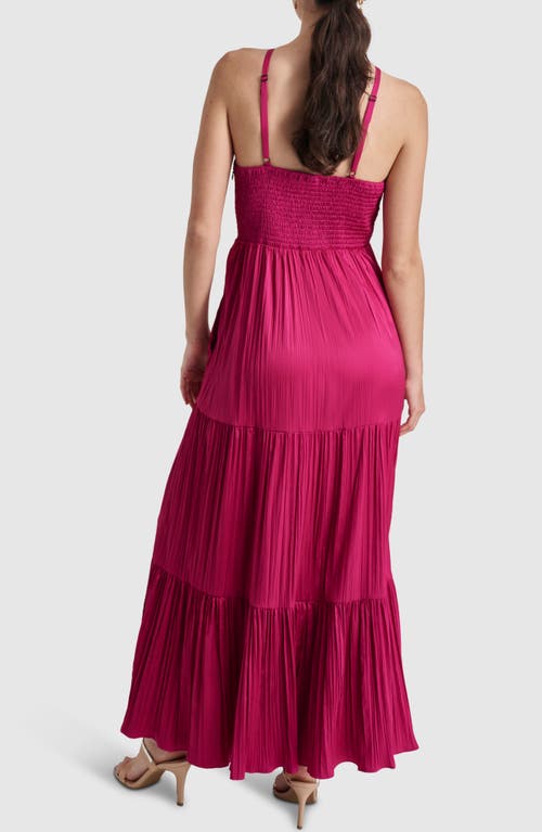 Shop Dkny Plissé Halter Maxi Dress In Raspberry Cocktail