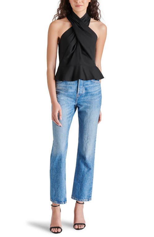 Shop Steve Madden Kosta Crossover Peplum Cotton & Linen Top In Black