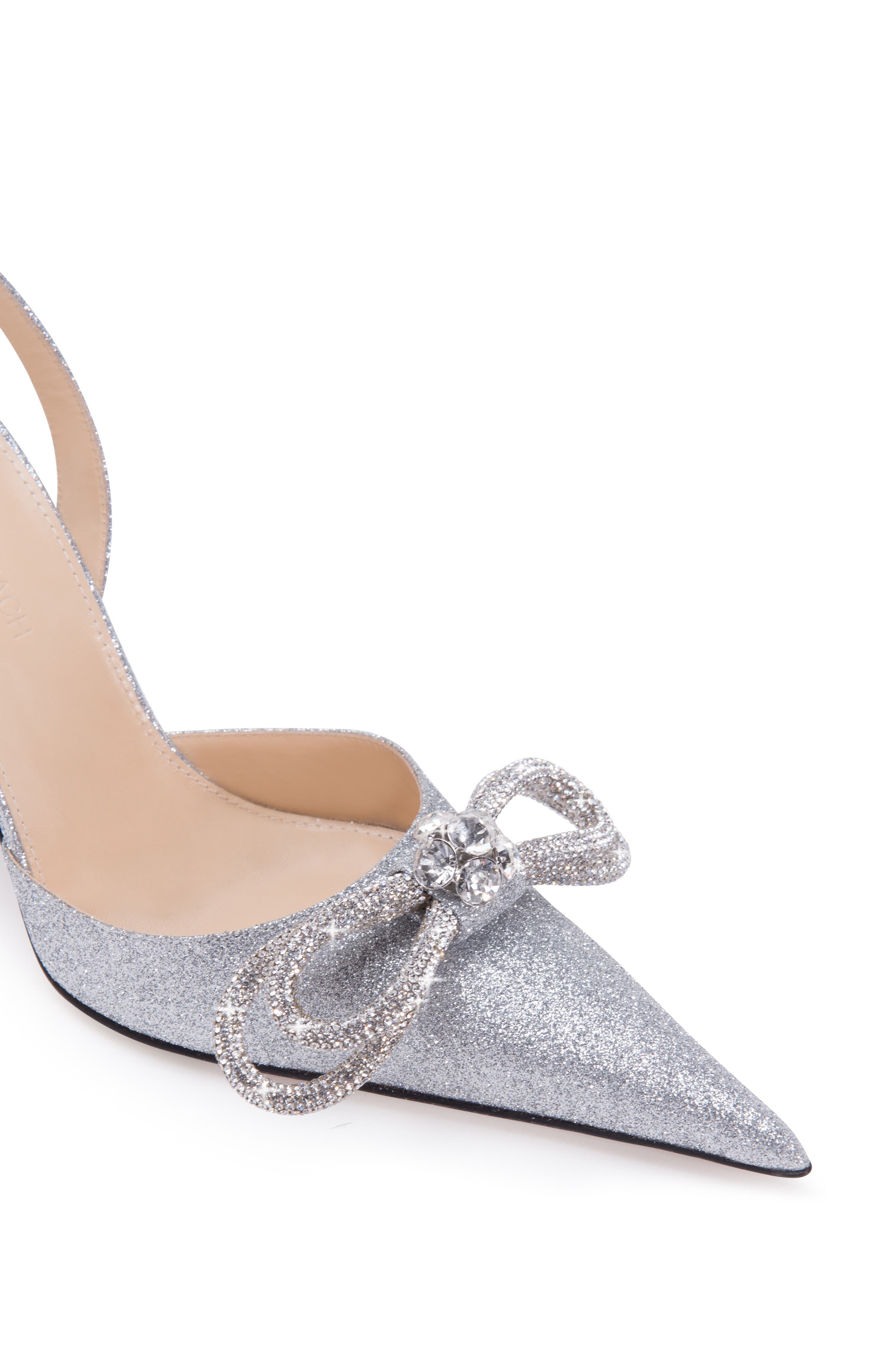 Mach & Mach Double Bow Glitter Pointed Toe Slingback Pump in Silver