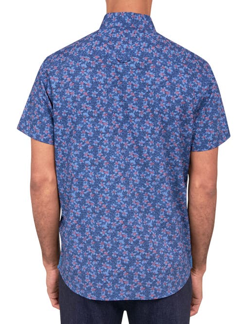 Brooklyn Brigade Denim Floral Recycled 4-way Stretch Performance Short Sleeve Shirt In Navy
