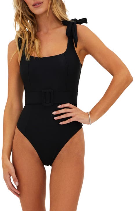 Calvin Klein Women's Black Ruched V-Neck Plunge One-Piece Swimsuit Size 12