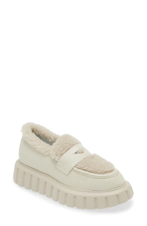 Voile Blanche Grenelle Faux Shearling Trim Platform Loafer In Off White