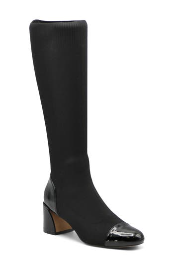 Adrienne Vittadini Capri Cap Toe Knee High Boot In Black Knit