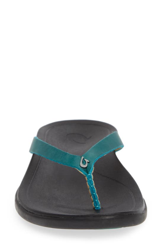 Olukai 'ho Opio' Leather Flip Flop In Paradise/ Black Leather