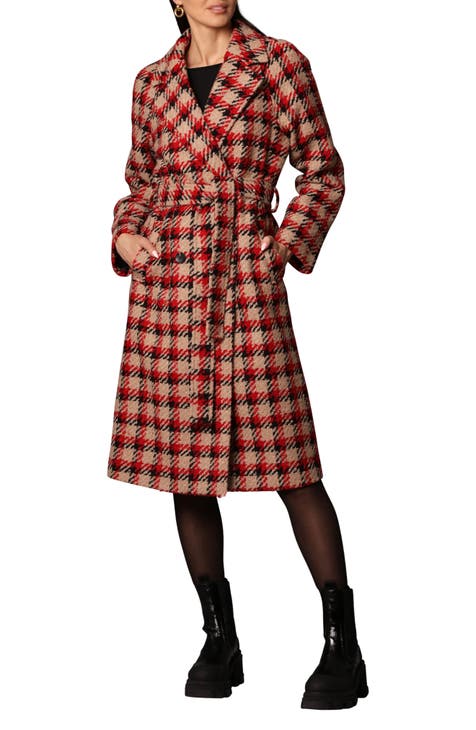 Belted Plaid Double Breasted Longline Coat