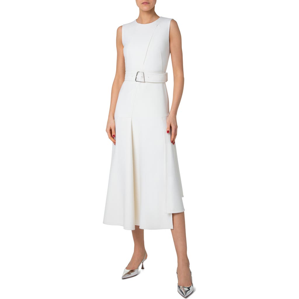 AKRIS AKRIS ASYMMETRIC BELTED DOUBLE FACE WOOL MIDI DRESS