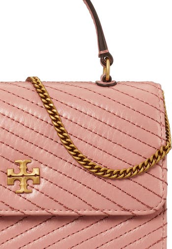 Tory Burch Kira Moto Quilted Wallet on A Chain in Pink Magnolia