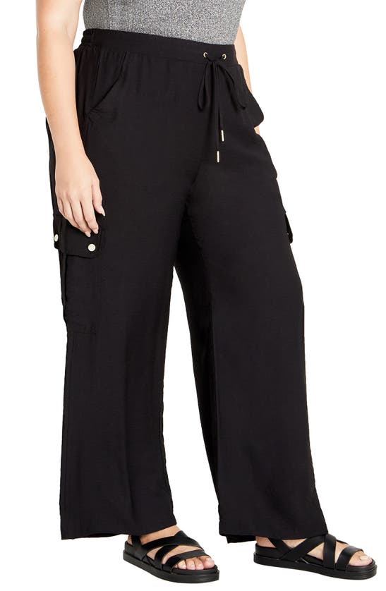 Shop City Chic Kasbah Wide Leg Cargo Pants In Black