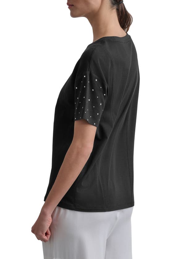 Shop Dkny Rhinestone Sleeve T-shirt In Black