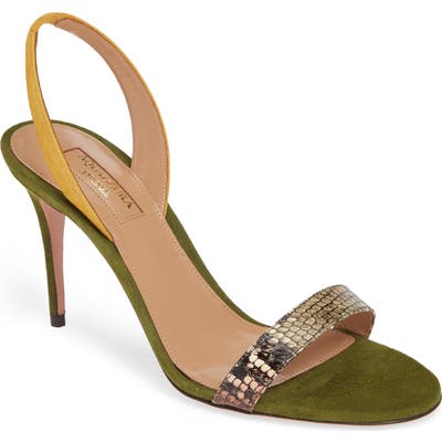 Aquazzura So Nude Snake Embossed Slingback Sandal, Green