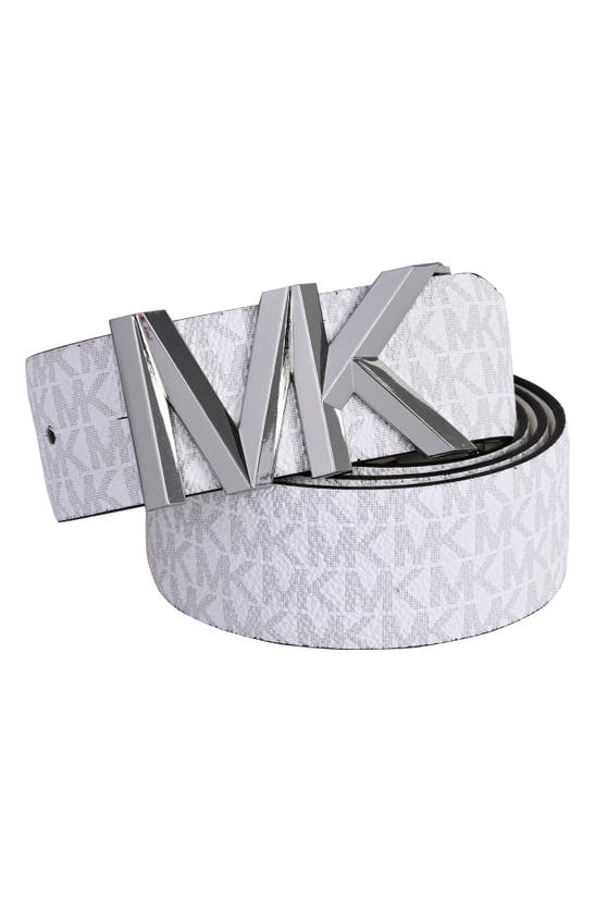 Michael Kors Monogram Reversible Leather Belt In Optic White