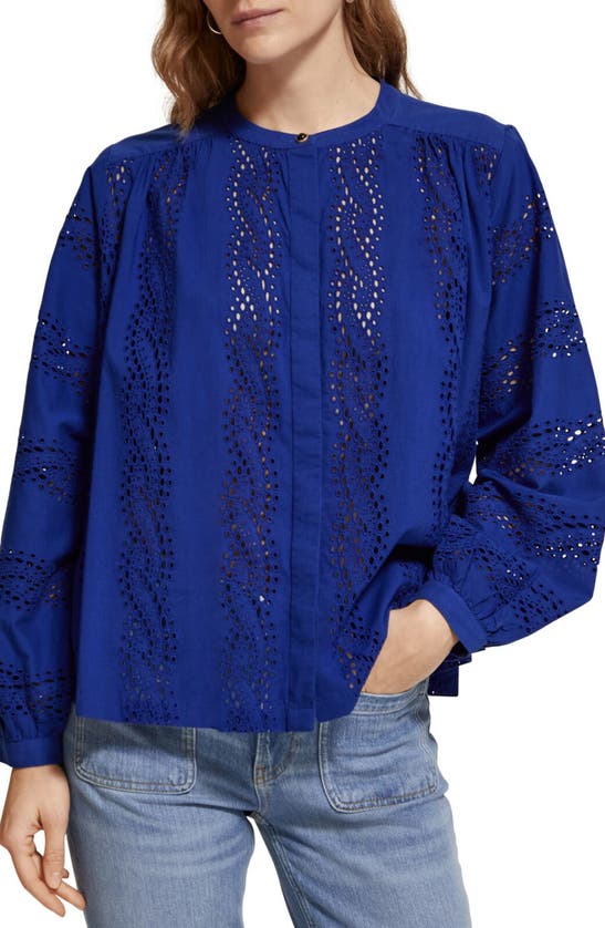 Shop Scotch & Soda Broiderie Anglaise Shirt In Electric Blue