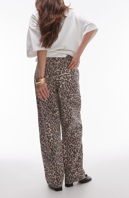 Shop Topshop Animal Print Straight Leg Pants In Brown Multi