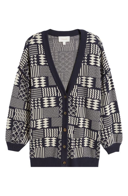 Shop Cleobella Feliz Patchwork Jacquard Cardigan In Blue/grey