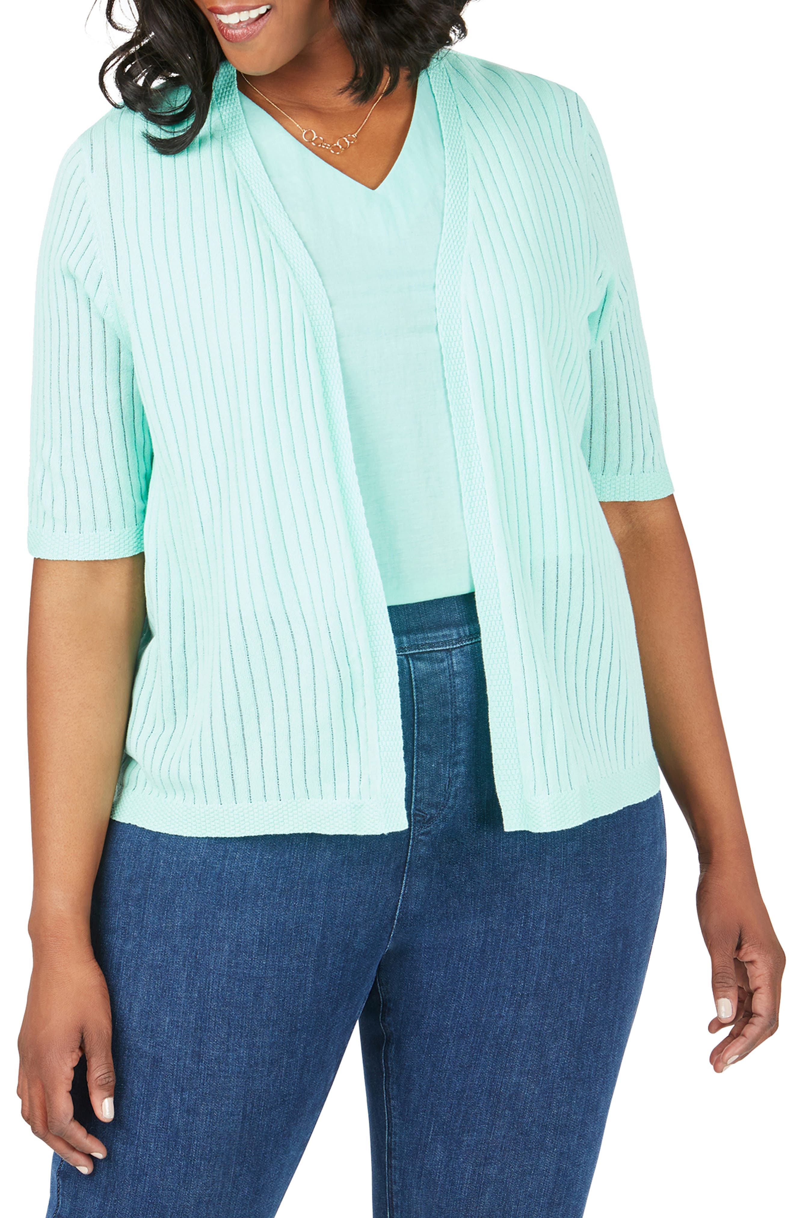 Plus Size Foxcroft Clarabelle Stripe Stitch Cardigan, Green