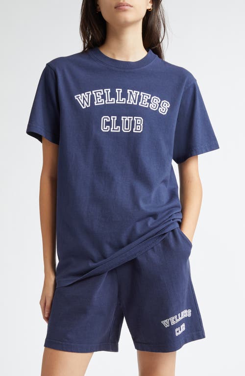 Shop Sporty And Rich Sporty & Rich Wellness Club Flocked Cotton Graphic T-shirt In Navy