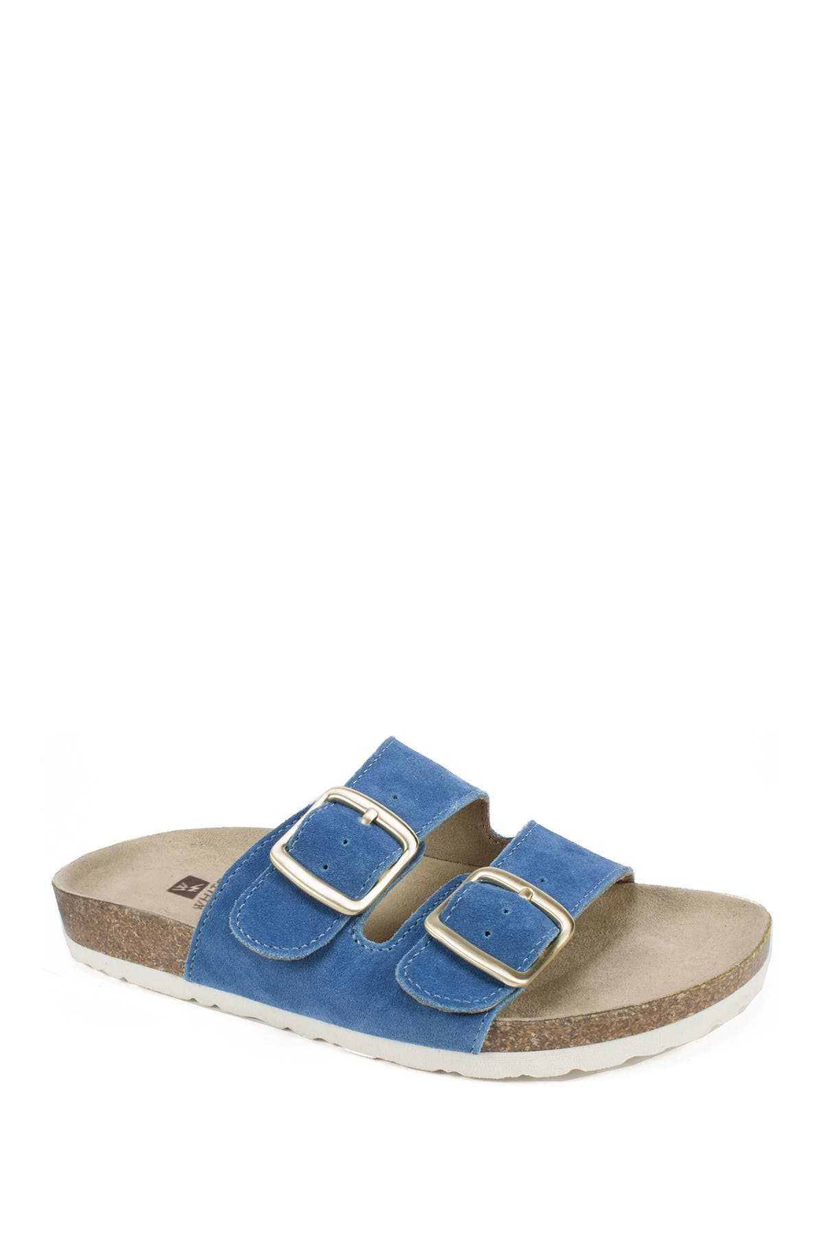 White Mountain Footwear Helga Leather Sandal In Denim Blue/suede