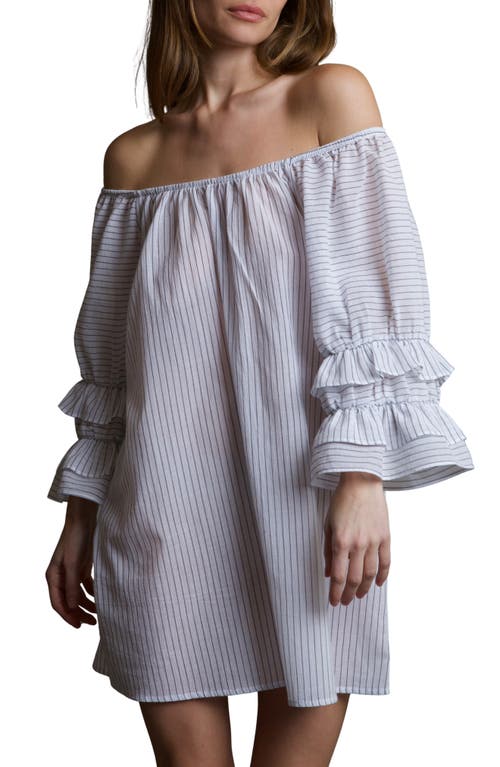 Andine Romande Ravello Pinstripe Cotton Nightgown In White And Black