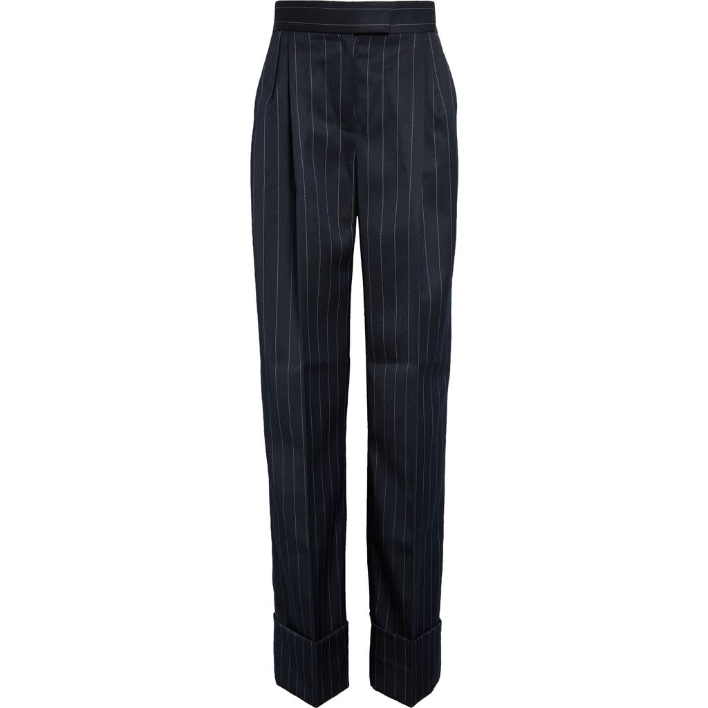 Laquan Smith Pinstripe Pleated Wide Leg Trousers In Navy