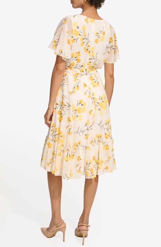 Shop Calvin Klein Floral Short Sleeve Dress In Golden Multi